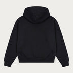 Men's black zip-up hoodie with hood, long sleeves and front pockets