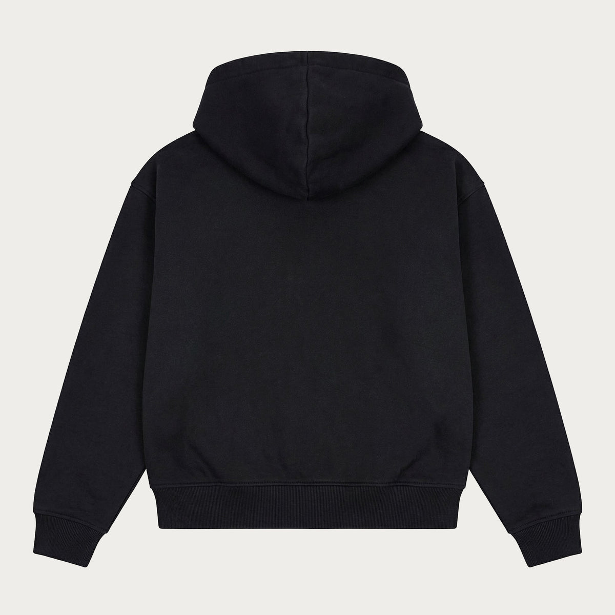 Men's black zip-up hoodie with hood, long sleeves and front pockets