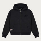 Men's black zip-up hoodie with hood, long sleeves and front pockets