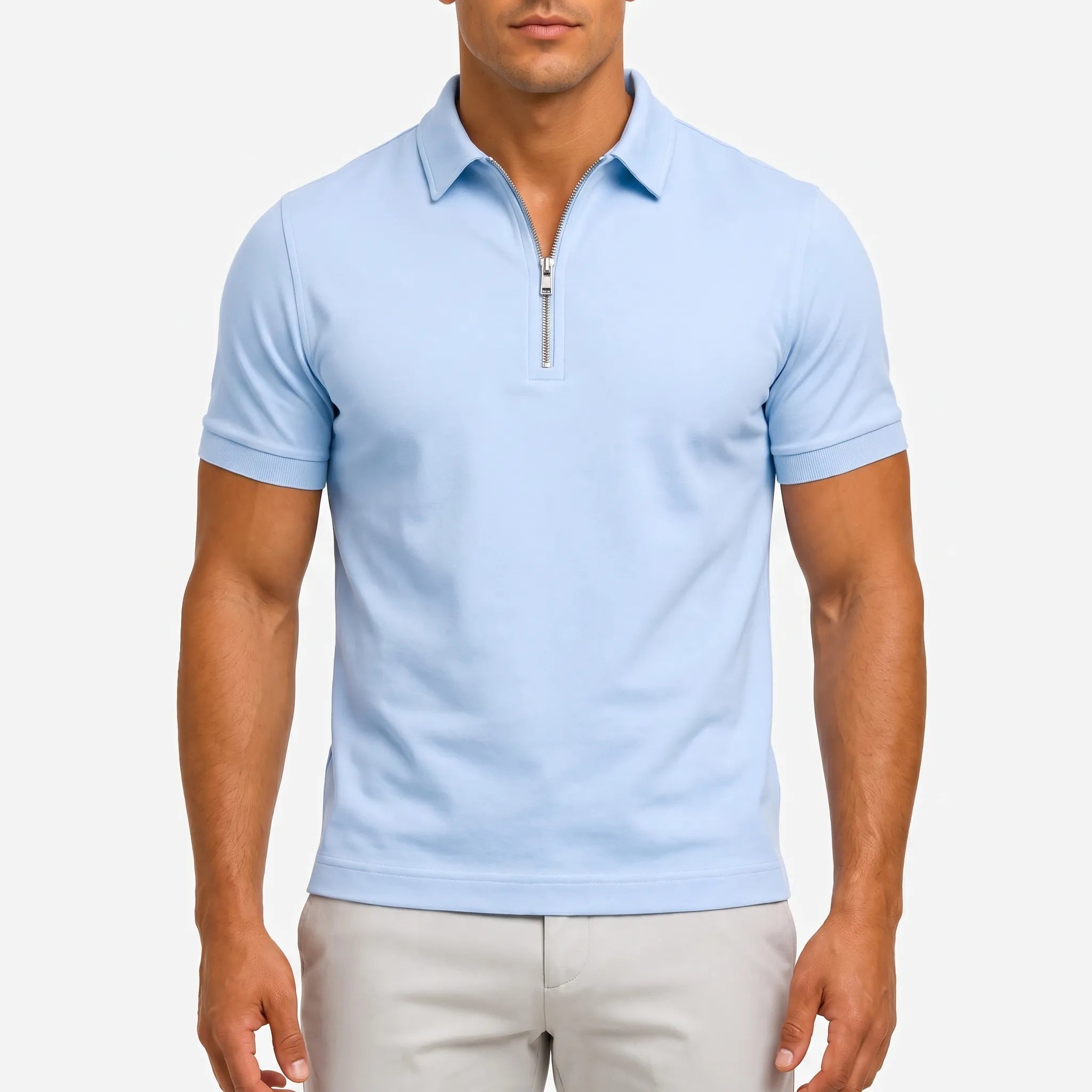 ZippoPolo  - Men's Zip-Neck Short-Sleeve Polo Shirt Smart-Casual Outfits