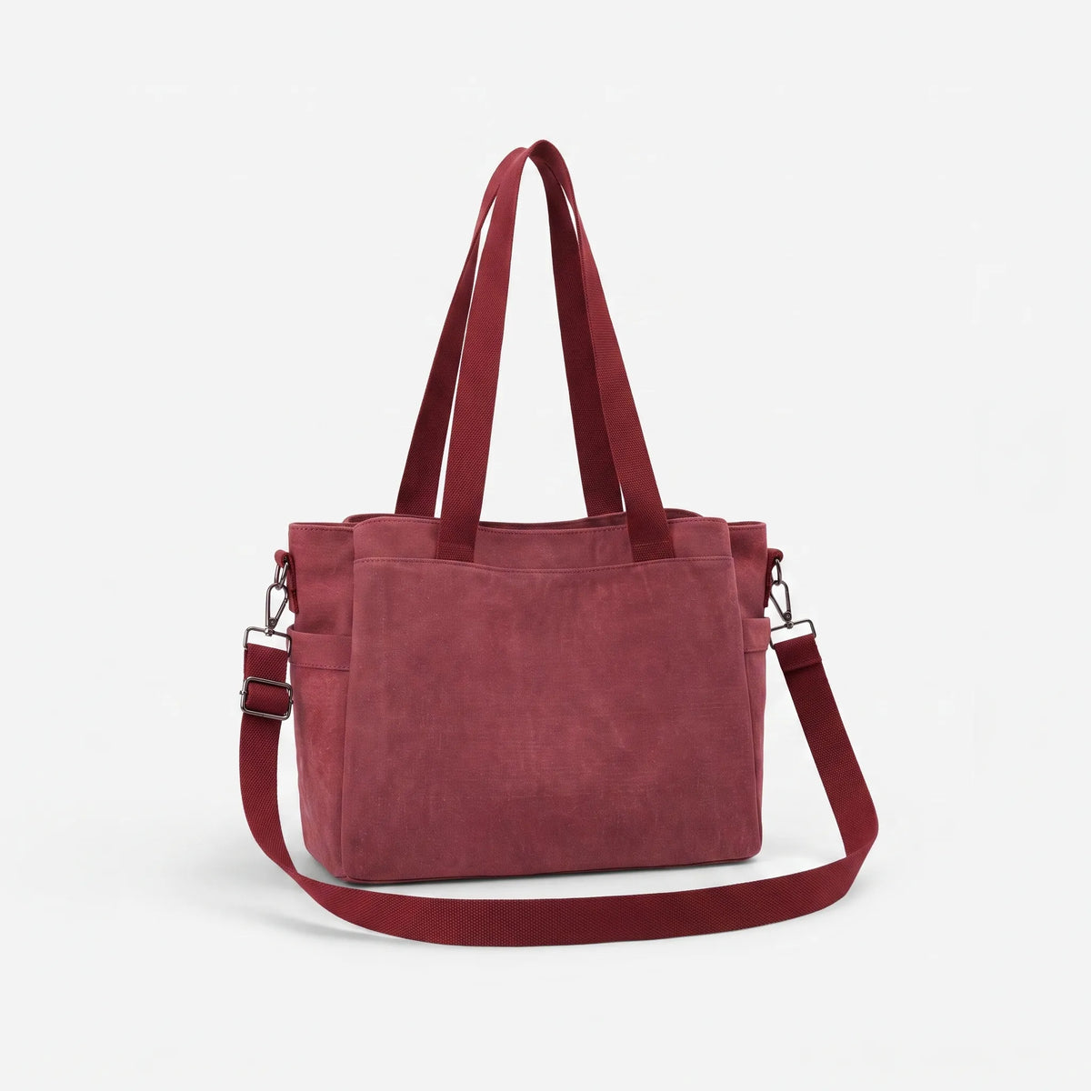 Large tote bag with long handles, side pockets and detachable shoulder strap