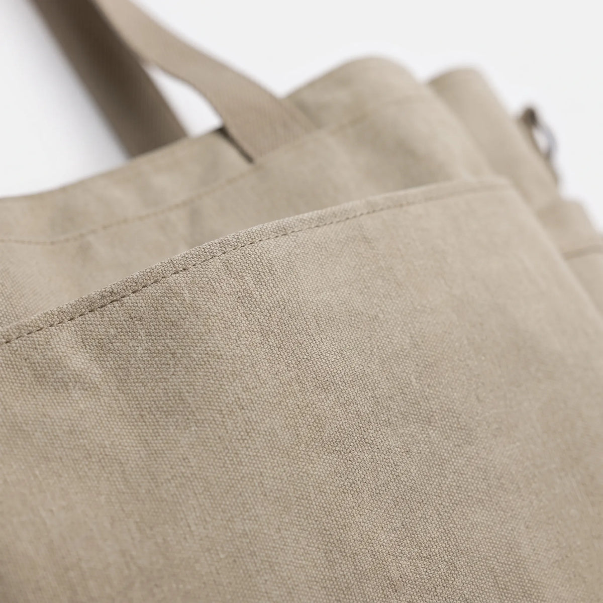 Large tote bag with long handles, side pockets and detachable shoulder strap