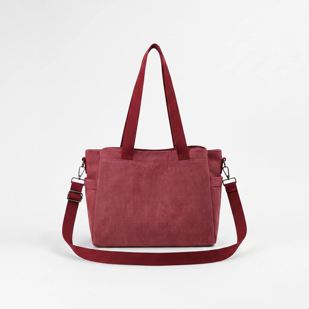 Large tote bag with long handles, side pockets and detachable shoulder strap