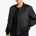 Women's bomber jacket with ribbed trims, zip front and sleeve pocket