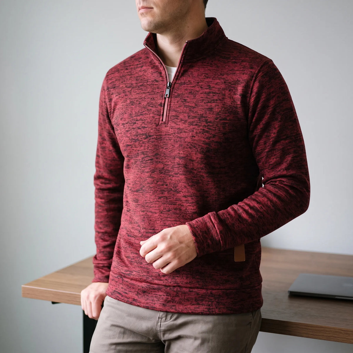 Men's marled quarter-zip jumper with long sleeves