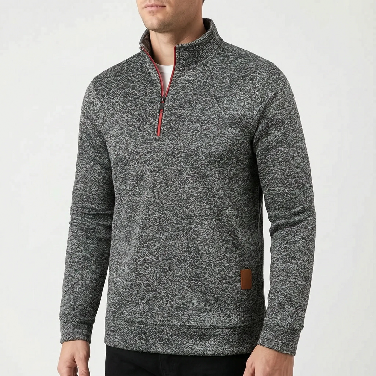 Men's marled quarter-zip jumper with long sleeves
