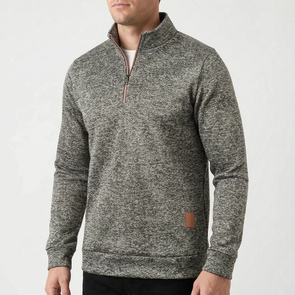 Men's marled quarter-zip jumper with long sleeves
