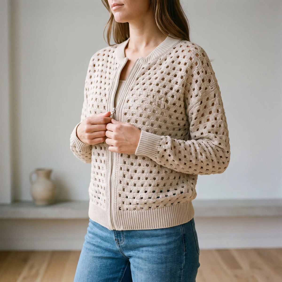 Ziptura  - Ladies Zip Up Cardigan With Collar Transitional Weather Layering