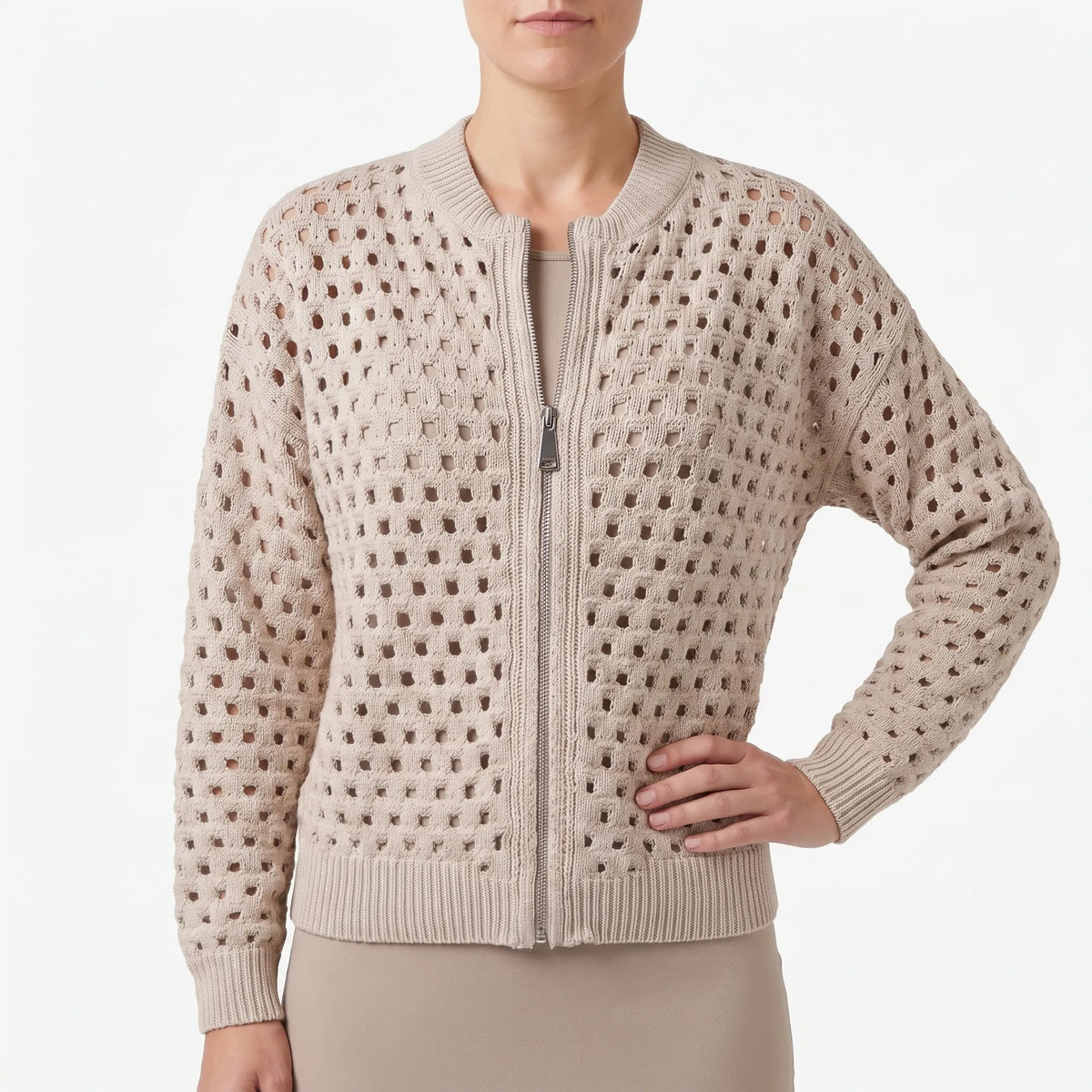 Ziptura  - Ladies Zip Up Cardigan With Collar Transitional Weather Layering