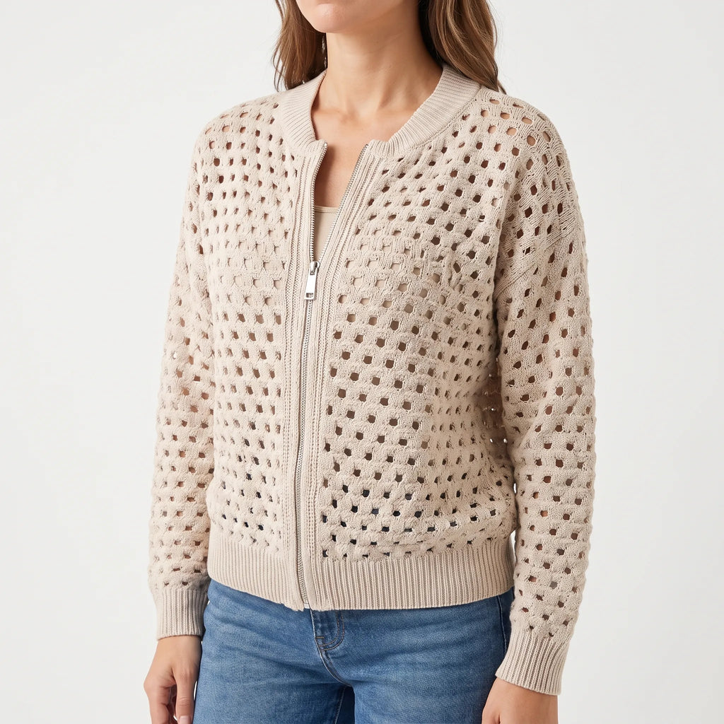 Ziptura  - Ladies Zip Up Cardigan With Collar Transitional Weather Layering