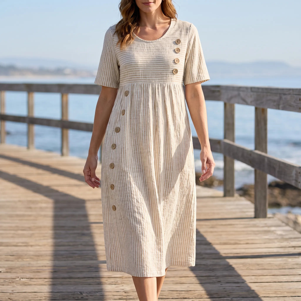Zomara  - Short Sleeve Striped Midi Dress Summer Holidays