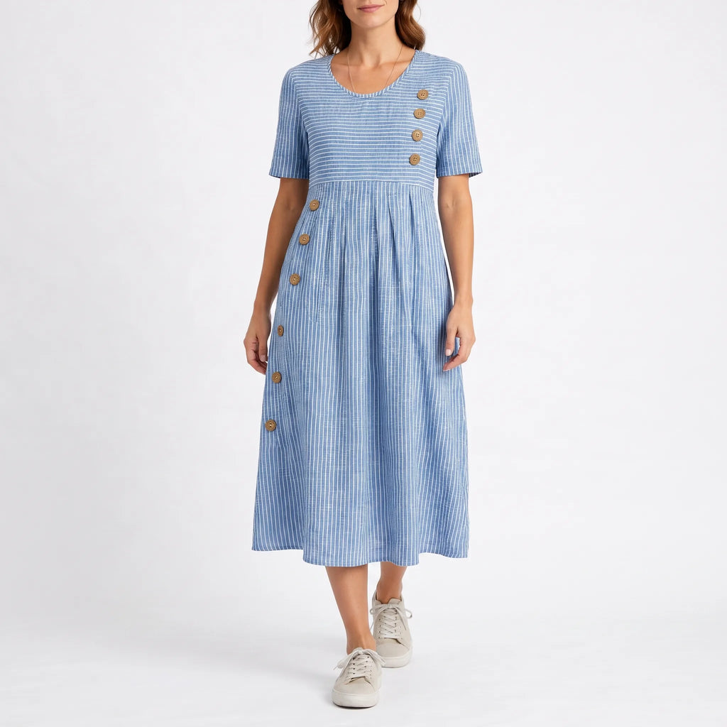 Zomara  - Short Sleeve Striped Midi Dress Summer Holidays