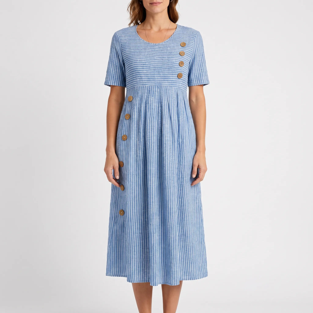 Zomara  - Short Sleeve Striped Midi Dress Summer Holidays