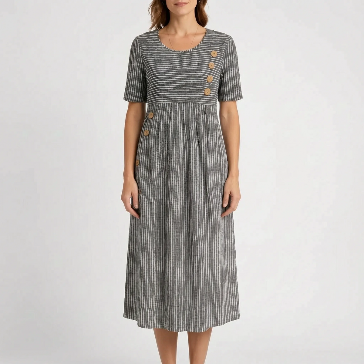 Zomara  - Short Sleeve Striped Midi Dress Summer Holidays