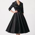 Women's wrap midi dress with V-neck collar, three-quarter sleeves and full pleated skirt