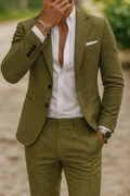 Men's two-piece suit with notch lapel, button jacket and matching trousers
