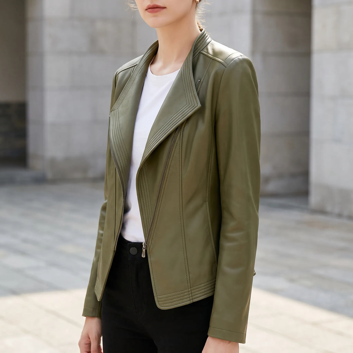 Zylena  - Asymmetric Zip Burgundy Biker Jacket Daily Urban Commutes
