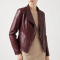 Zylena  - Asymmetric Zip Burgundy Biker Jacket Daily Urban Commutes