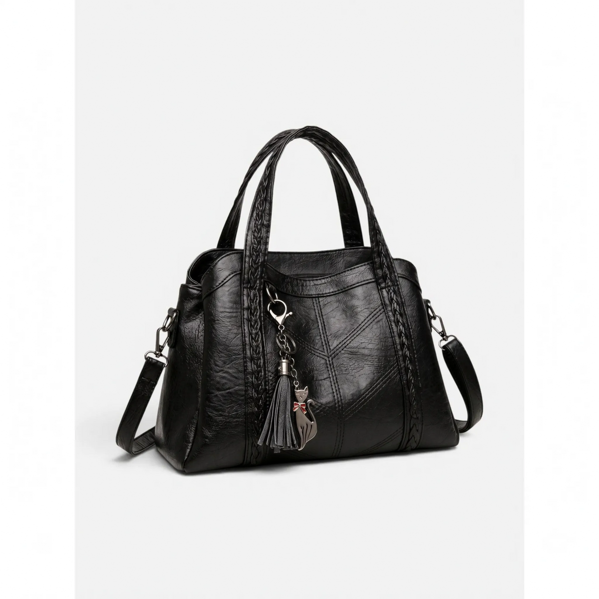 Women's structured tote handbag with diamond-point stitching and top handles