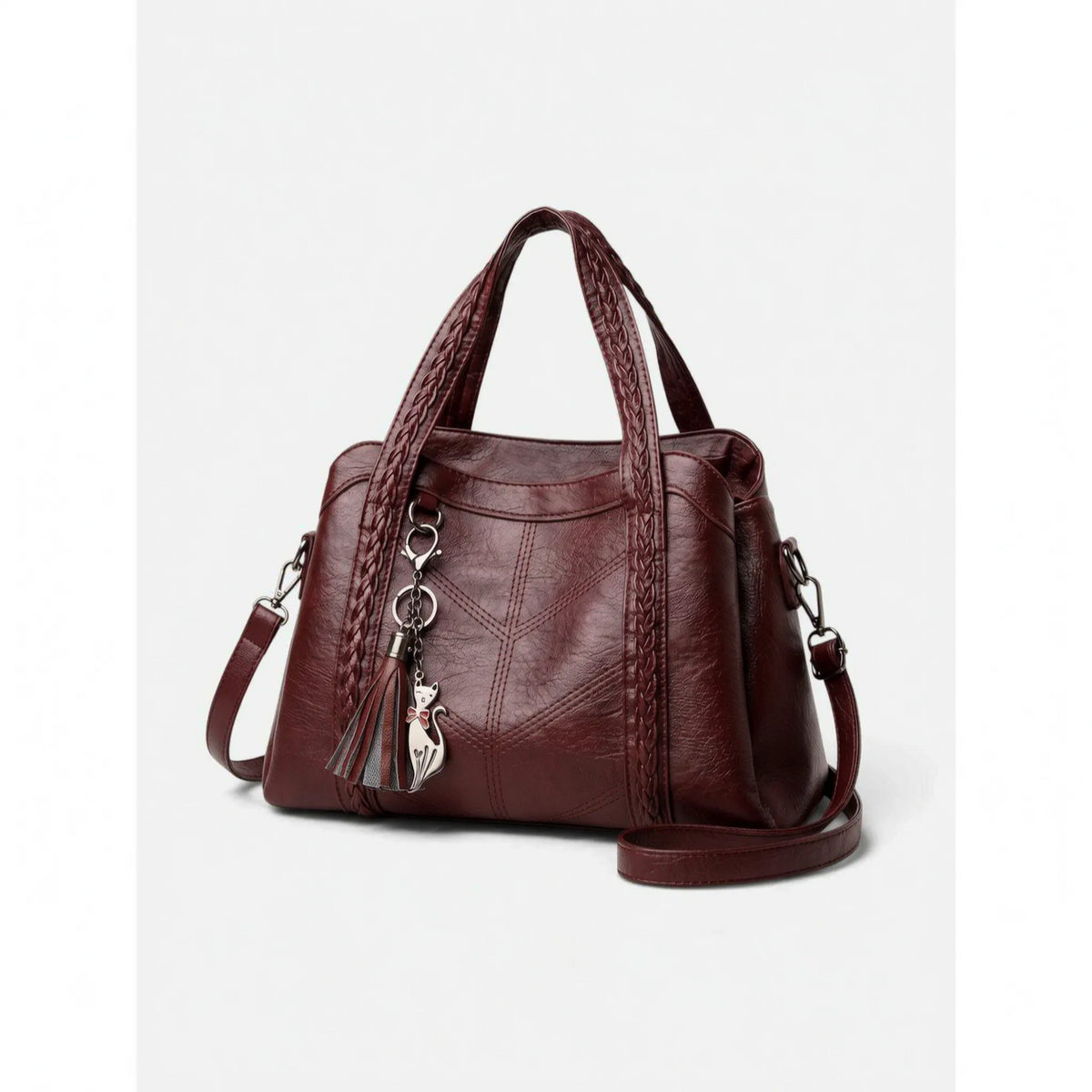 Women's structured tote handbag with diamond-point stitching and top handles