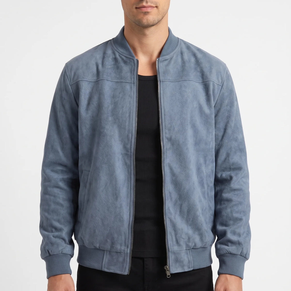 Men's textured zip-front bomber jacket with long sleeves