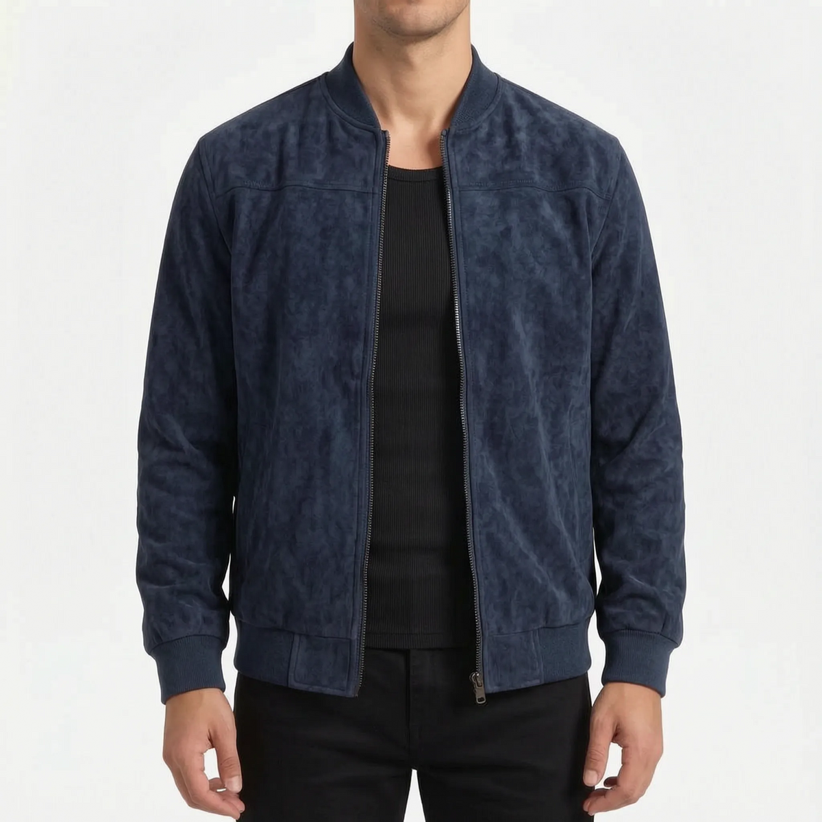 Men's textured zip-front bomber jacket with long sleeves