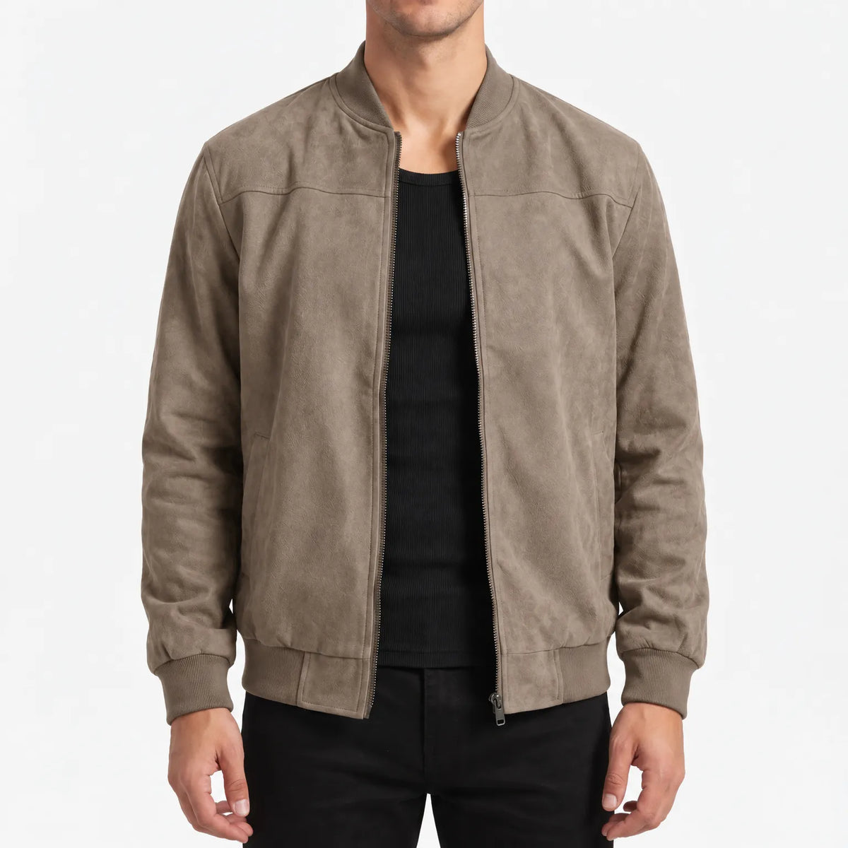 Men's textured zip-front bomber jacket with long sleeves
