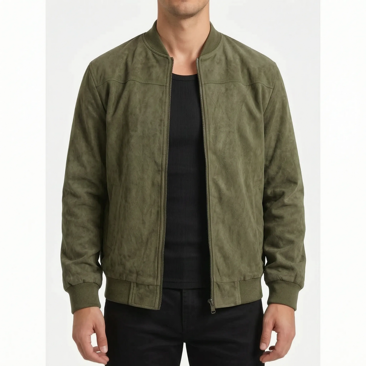 Men's textured zip-front bomber jacket with long sleeves
