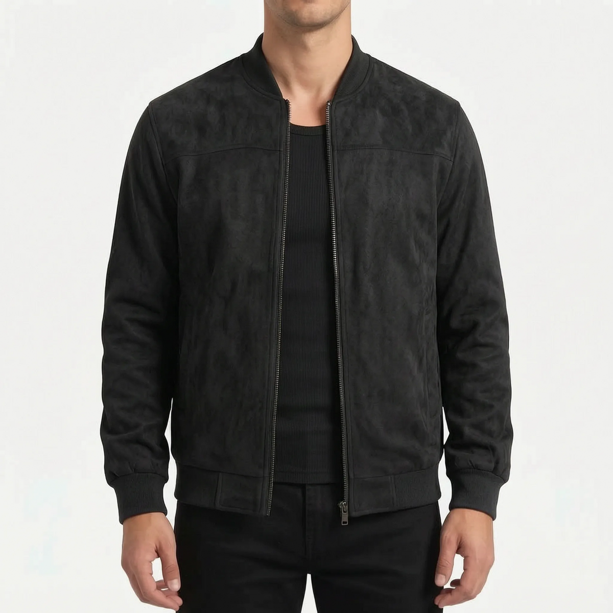 Men's textured zip-front bomber jacket with long sleeves
