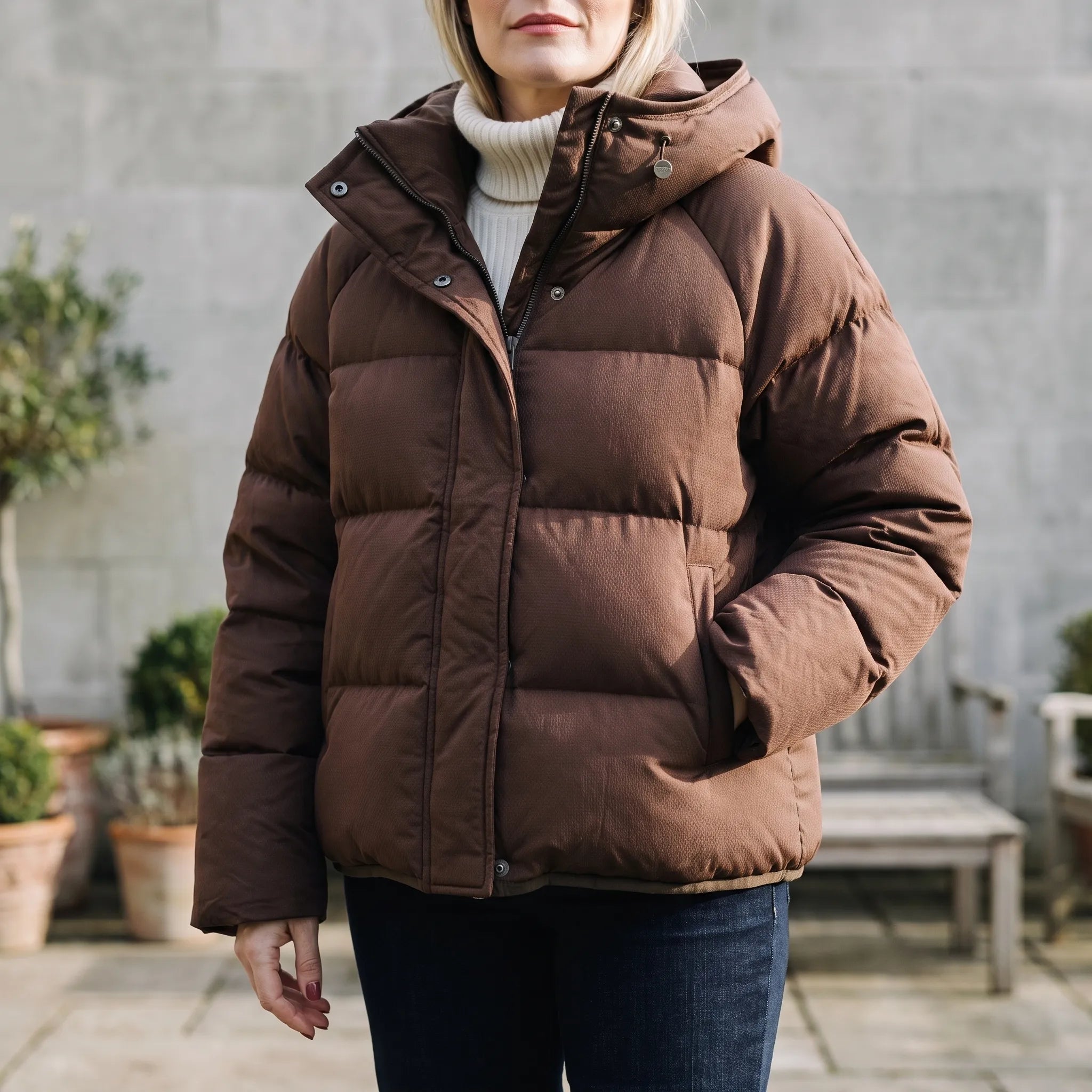 Zypira  - Cropped Boxy Puffer Jacket Layering Over Knitwear
