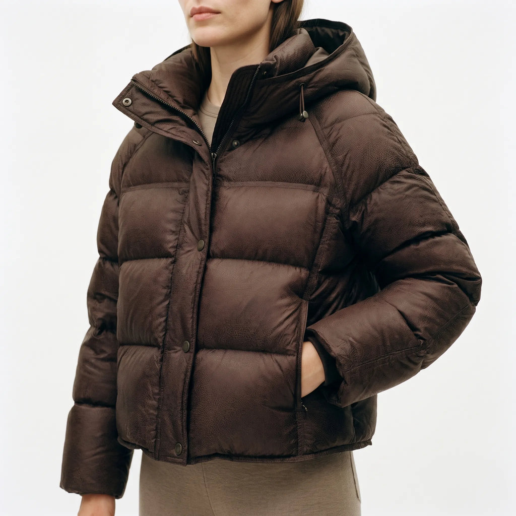 Zypira  - Cropped Boxy Puffer Jacket Layering Over Knitwear