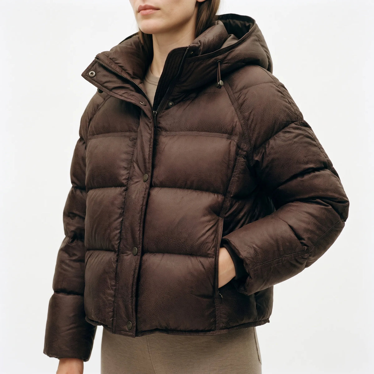 Zypira  - Cropped Boxy Puffer Jacket Layering Over Knitwear