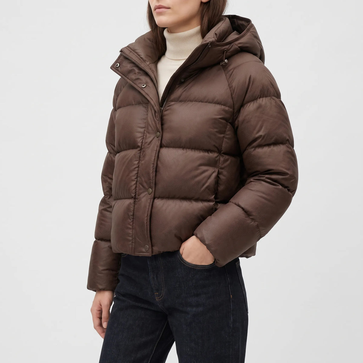 Zypira  - Cropped Boxy Puffer Jacket Layering Over Knitwear