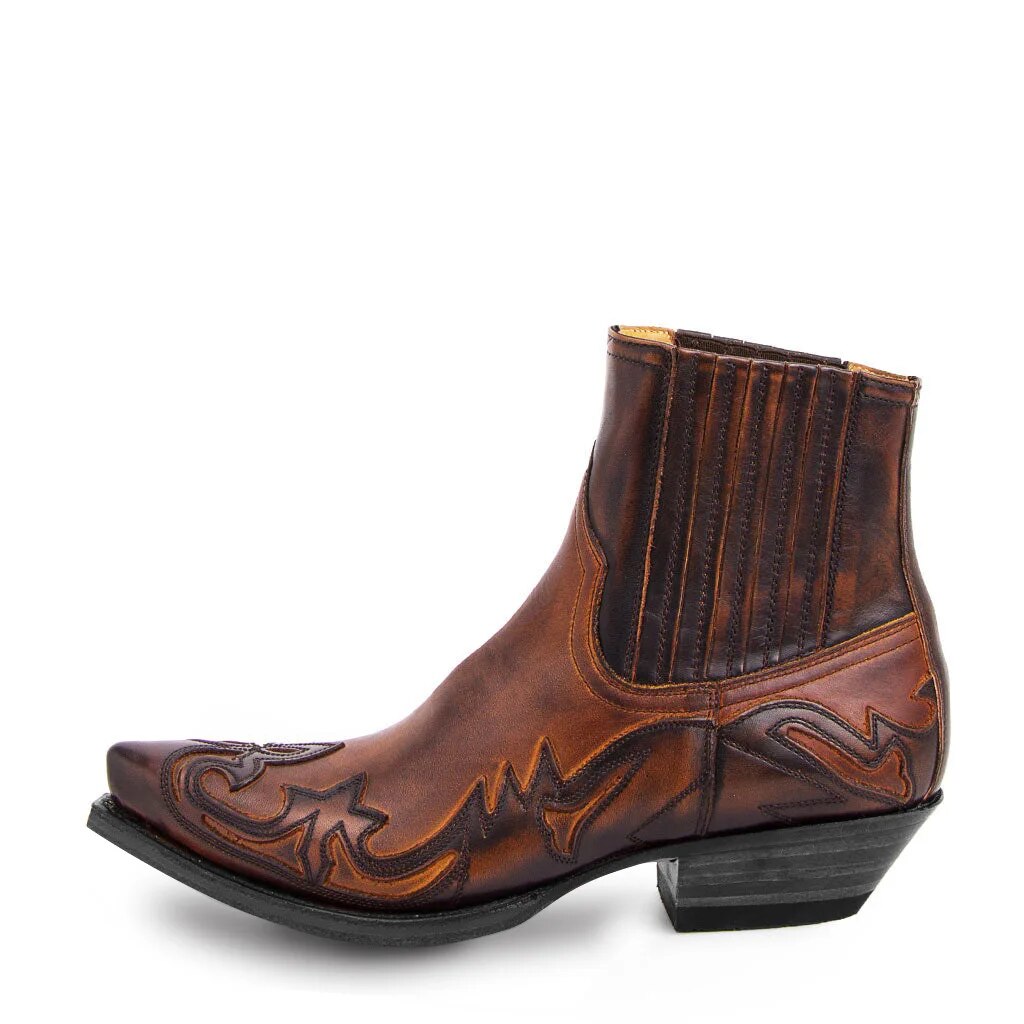 Women's pointed-toe cowboy ankle boots with western stitching