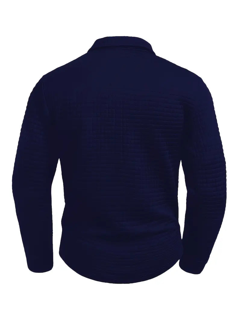 Men's textured long-sleeve polo sweater with button placket and sleeve zip pocket