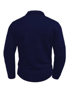 Men's textured long-sleeve polo sweater with button placket and sleeve zip pocket