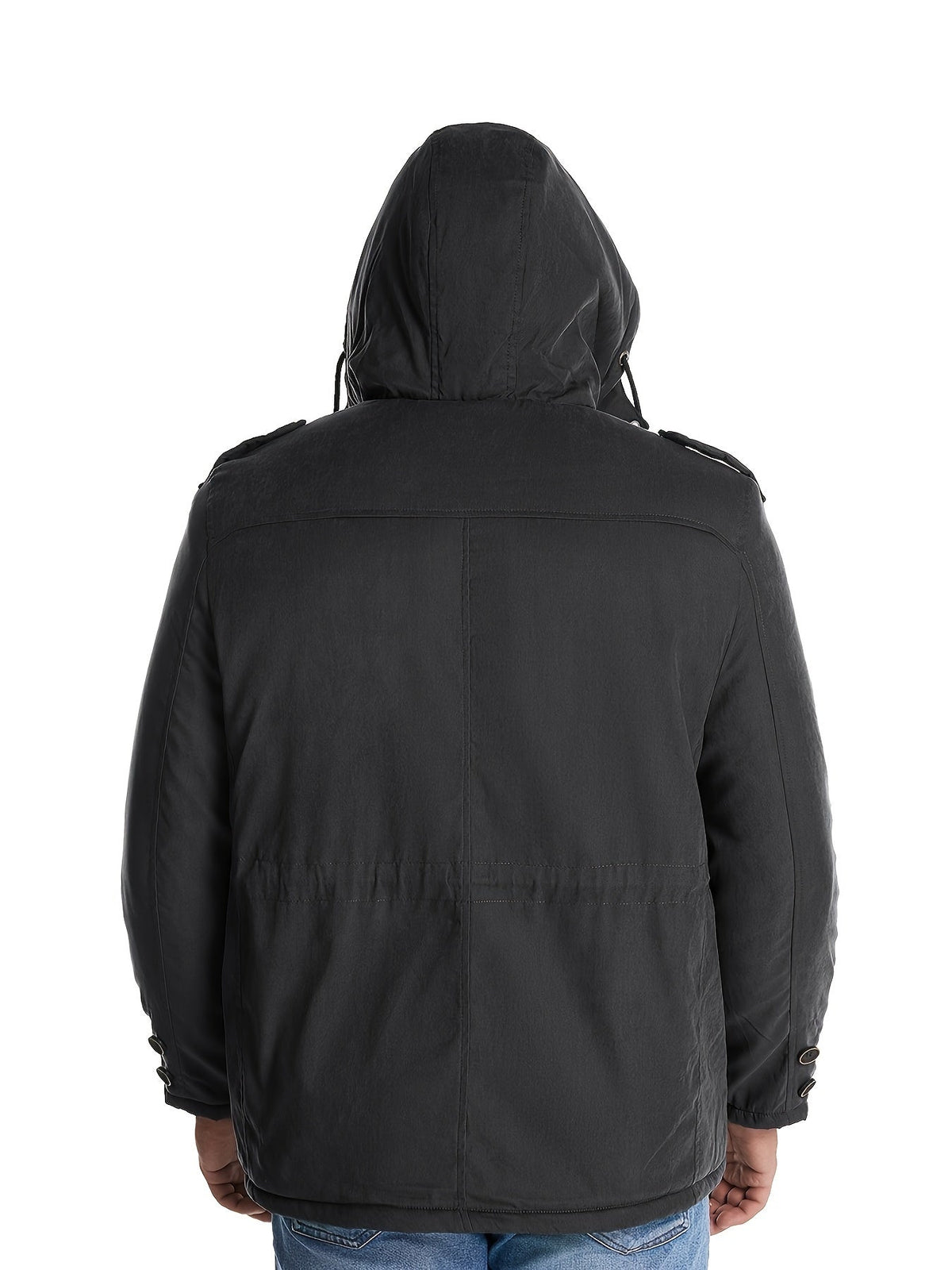 Men's hooded utility jacket with multiple pockets and long sleeves