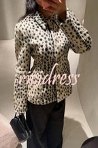 Women's beige leopard print jacket with lapel collar and long sleeves