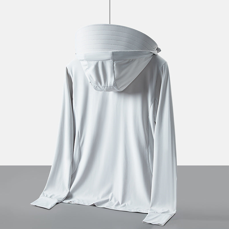 Women's hooded zip jacket with detachable face cover and long sleeves