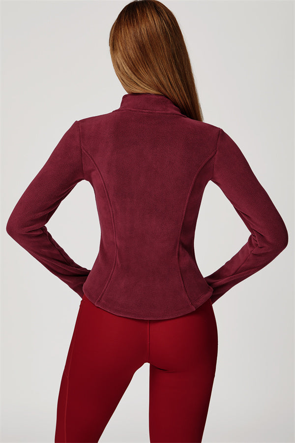 Women's fitted fleece jacket with high neck and front zip