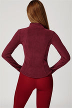 Women's fitted fleece jacket with high neck and front zip