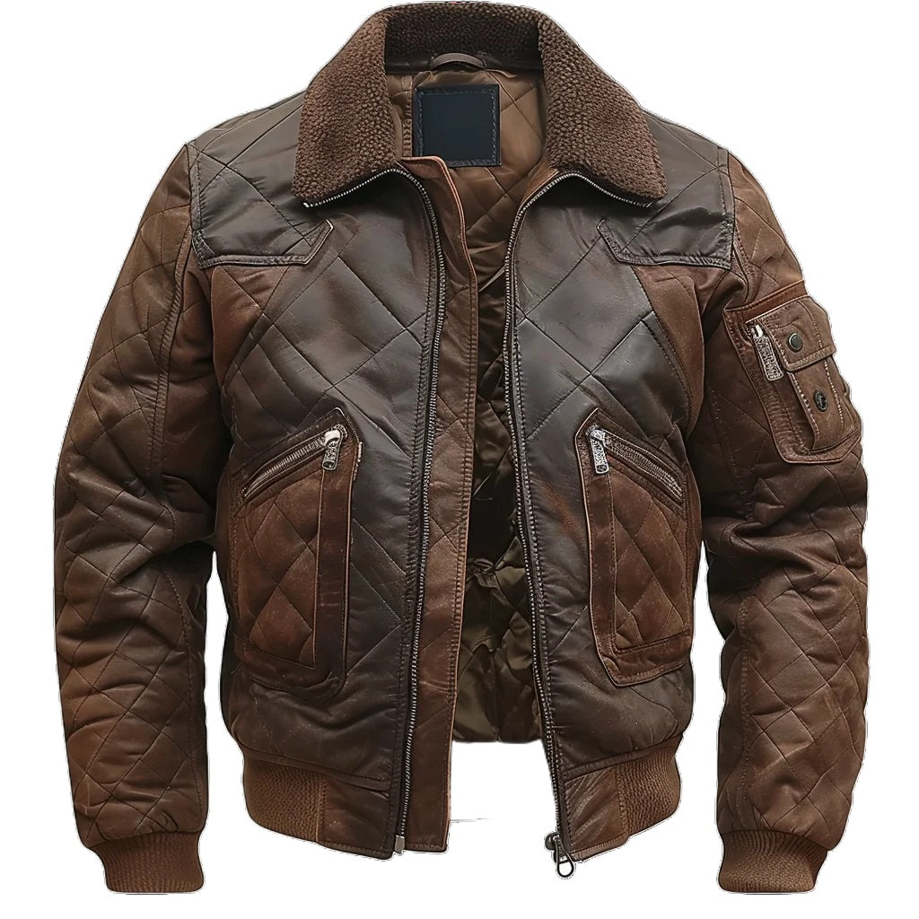 Men's aviator A-2 jacket with long sleeves, zip front, collar and multiple pockets