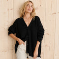 Women's oversized ribbed V-neck button cardigan with long sleeves