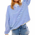Women's striped crew-neck jumper with long sleeves and contrasting ribbed trims