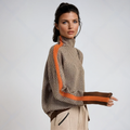 Women's geometric high-neck jumper with contrast sleeve trim