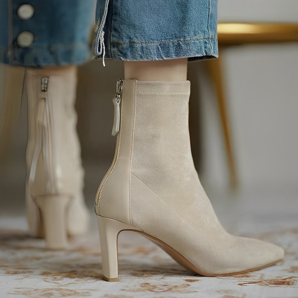 Women's pointed toe ankle boots with high stiletto heels and side zippers