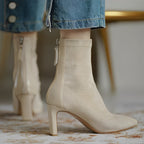 Women's pointed toe ankle boots with high stiletto heels and side zippers