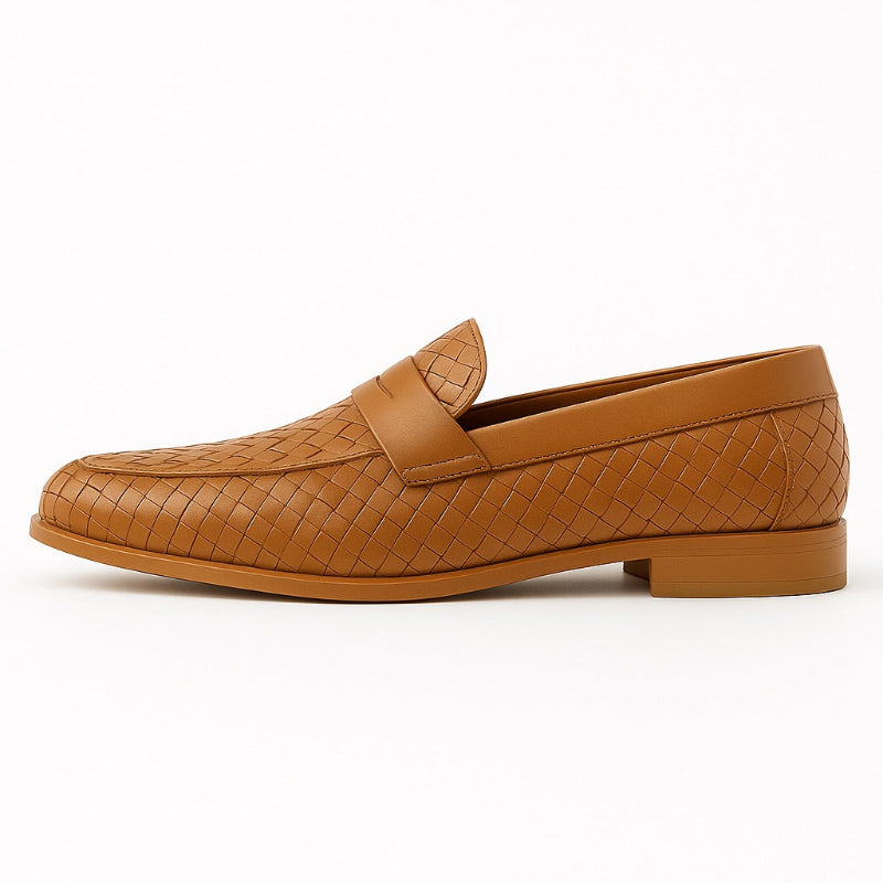 Men's woven slip-on loafer with penny strap and low heel