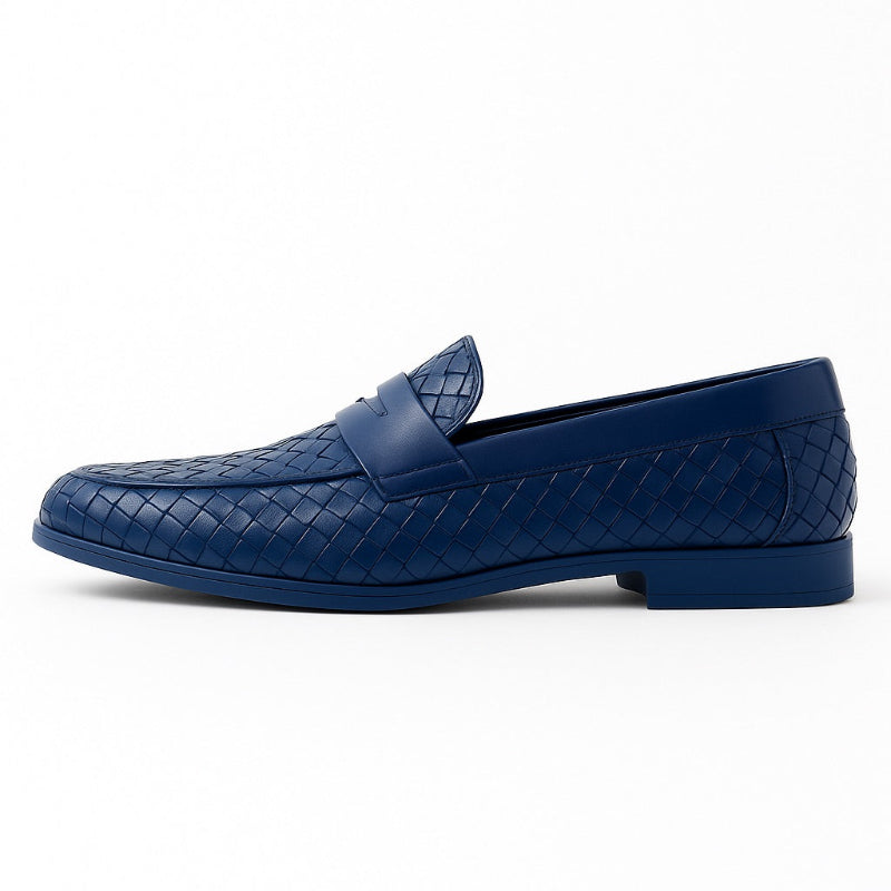 Men's woven slip-on loafer with penny strap and low heel