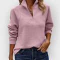 Women's ribbed half-zip pullover with mock neck and long sleeves